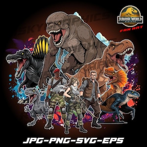 Arte de fan de Jurassic World Rebirth, Parque Jurásico, dinosaurios, pegatina, arte vectorial, dibujos animados, jpg, png, SVG, arte de anime, póster, diseño de camiseta