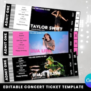 Bearbeitbare Konzertkarten druckbare Tickets Konzertticketvorlage Geschenkideen benutzerdefinierte Konzertkarte diy Konzertkarte digitales Geschenk