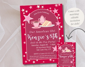 American Doll Girl Birthday Party Invitation l AG Pink Star Invitation