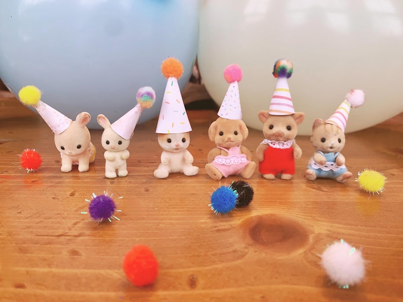 calico critters, sylvanian families, diy instant printable hats template, digital download, printable birthday party hats