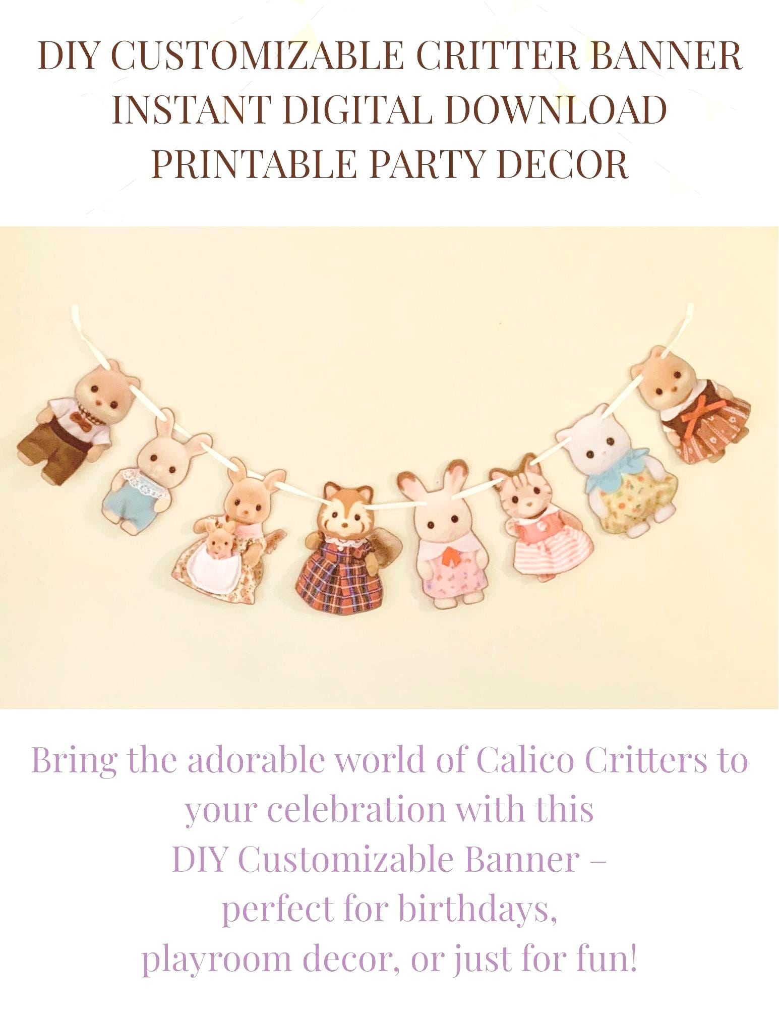 Calico Critter DIY Customizable Banner - Digital Printable | Instant Download Party Decor