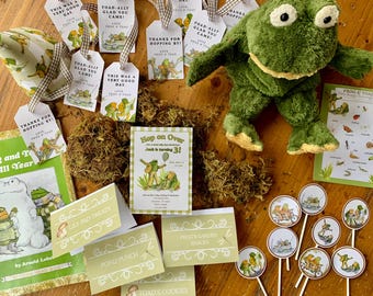 Kit d'anniversaire Grenouille et Crapaud à imprimer | Décorations d'anniversaire joyeuses | Téléchargement instantané | Bannière, décorations pour cupcakes et invitations numériques à imprimer