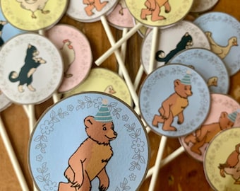 Little Bear Cupcake Toppers (Pastel Floral) - Printable Party Decor - Instant Download