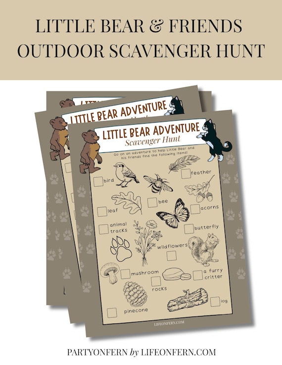 Little Bear Nature Scavenger Hunt Printable | Kids Outdoor Adventure Game l Party Favor Activity