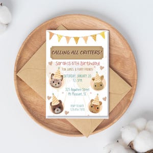 Sylvanian Family Birthday Invitation, Sylvanian Families Birthday Party, Cute Critters Invitation, Calico Critter Invite, Editable Template