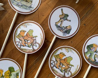 Frog Cupcake Toppers Printable | Frog and Toad Birthday Party Decor | Woodland Cupcake Picks | Instant Download Party Decor