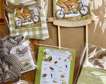 Frog and Toad Birthday Party Bundle Printable | Hoppy Birthday Decor |  Banner Cupcake Toppers Invitation Party Hats