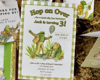 Editable Frog and Toad Birthday Invitation Template | Vintage Storybook Party Invite | Canva Editable Kids Birthday Invite | Printable