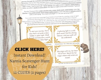 Narnia Kid&#39;s Party Scavenger Hunt, Chronicles of Narnia Scavenger Hunt Printable for Kids, Narnia Party Game, Instant Download