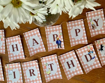 Little Bear Birthday Banner | Green-Blue-Pink Gingham
