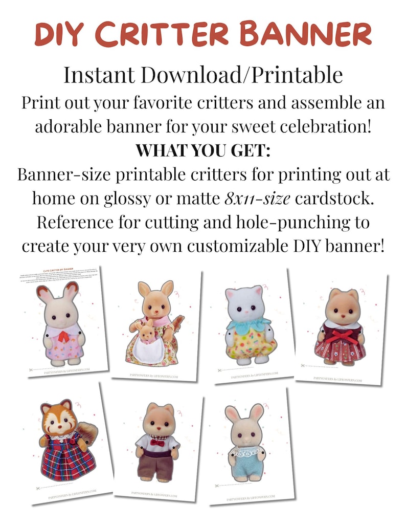 Pode incluir: Banner de animais DIY imprim&iacute;vel. Download instant&acirc;neo, projetado para impress&atilde;o em cart&atilde;o A4. Inclui instru&ccedil;&otilde;es para cortar e perfurar para criar um banner personaliz&aacute;vel.
