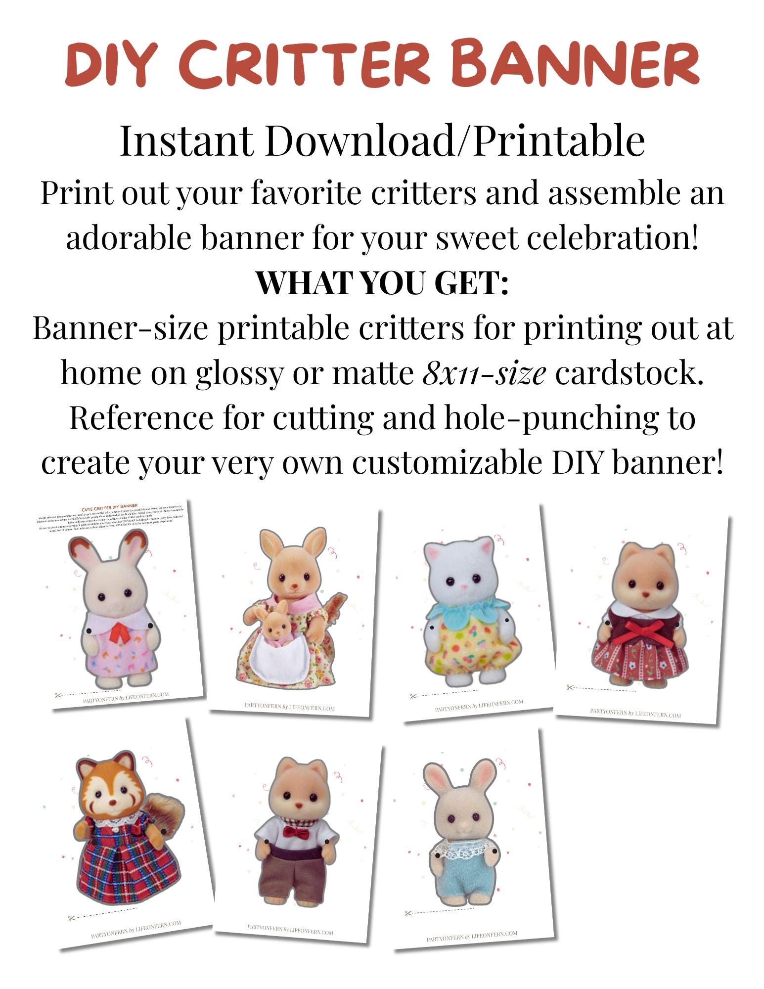 Calico Critter DIY Customizable Banner - Digital Printable | Instant ...