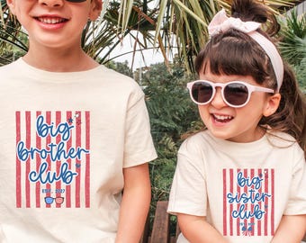 Custom Big Sister Club Shirt 4 july, Personalized Preppy Tee, Pregnancy Announcement Outfit Patriotic Big Sis Outfit, July 4th Pregnancy