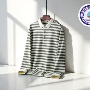 Striped Men&#39;s Polo Shirt | Long Sleeve Pullover with Lapel Collar | Casual Contrast Top | Spring & Autumn Daily Wear Fashion