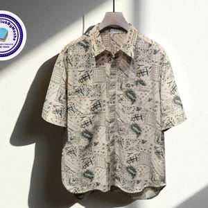 Loose-Fit Print Polo Shirt | Retro Short Sleeve Top | Hidden Button-Up Design | Quick Dry Casual Wear | Men&#39;s Lightweight Street Outfit