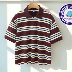 Knitted Striped Polo Shirt for Women | Short Sleeve Collared Top | Straight Casual Tee | Summer Streetwear Fashion | Classic Style Outfit