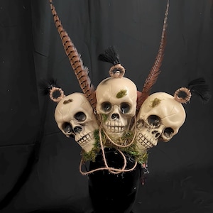 Voodoo Queen Skull Headpiece: Moss & Pheasant Feather Crown