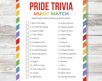 Pride Month Music Trivia Game, Fun Pride Quiz, LGBTQ+ Printable Party Game, Printable Game To Celebrate Pride Month, Pride Month Activity