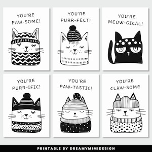 Cat Valentines, Cartões de Cat Valentines para IMPRIMIR, Valentines para crianças, Classroom Valentines, Meowentine, Cartões para amantes de gatos