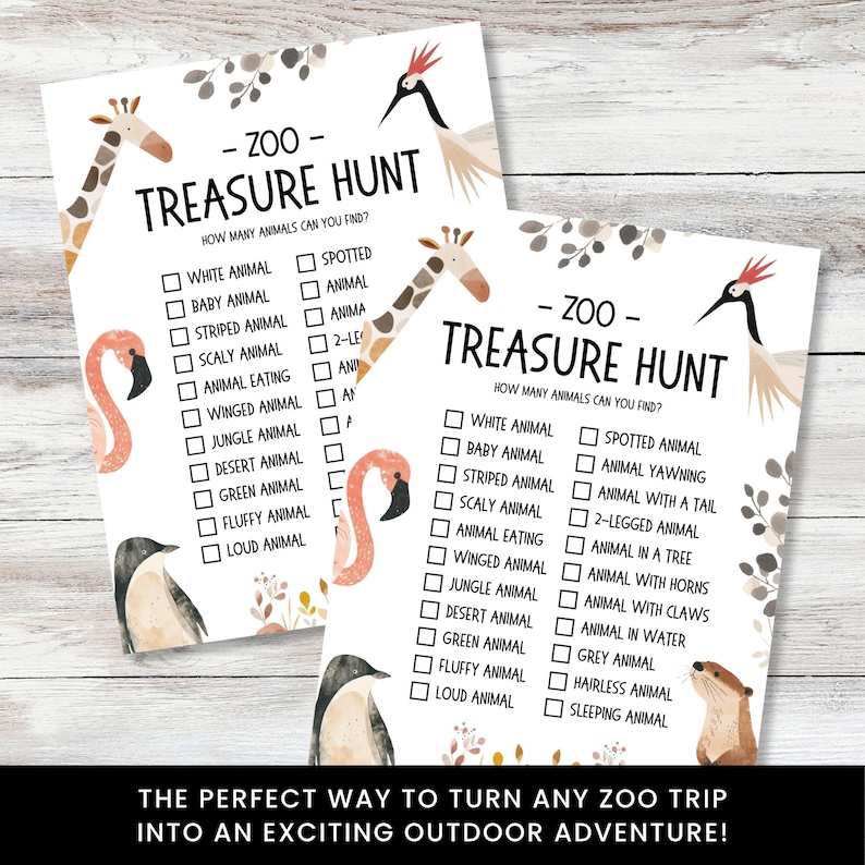 Zoo Scavenger Hunt for Kids, Printable Animal Treasure Hunt Game ...