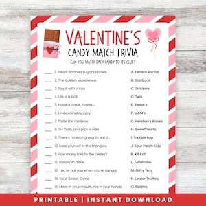 Valentines Candy Match-Up-Spiel | Valentinstag Trivia | Valentinstag-Spiele | Valentinstags-Party-Spiele
