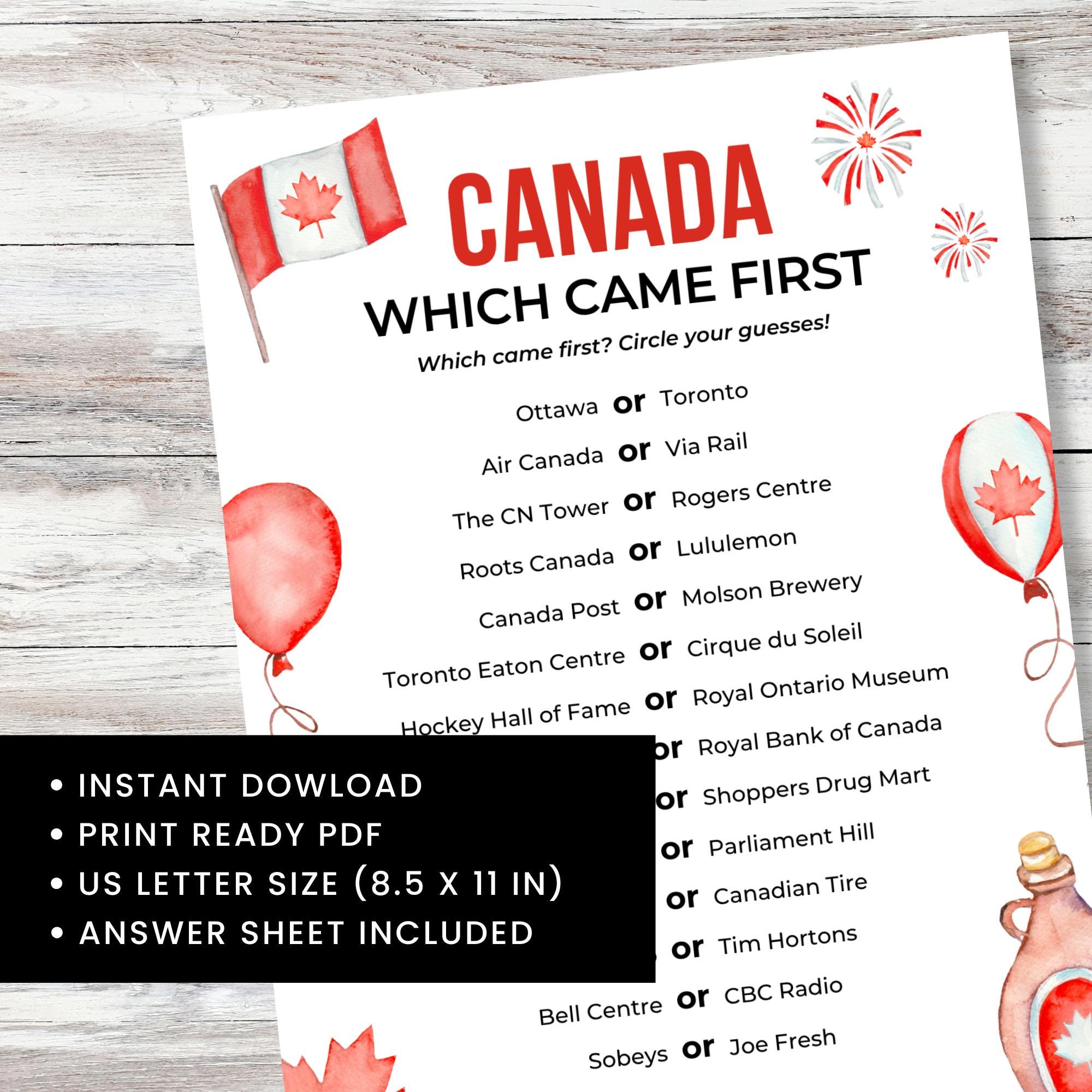 Canada Day Trivia Game Printable, Which Came First Canada Quiz, Canada ...