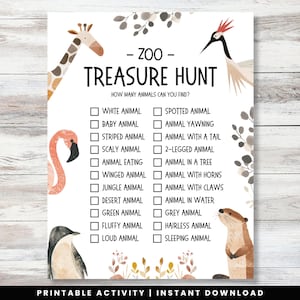 Zoo Scavenger Hunt for Kids, Printable Animal Treasure Hunt Game, Educational Outdoor Activity, Zoo Party Game, Fun Animal Kids Game