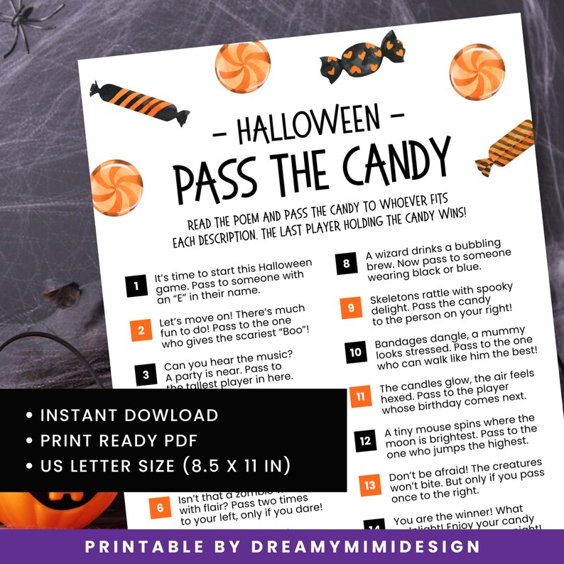 Halloween Pass the Candy Game | Printable Halloween Party Game for Kids ...