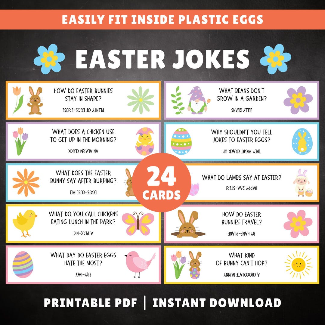 Easter Egg Fillers, 24 PRINTABLE Easter Jokes for Kids, Easter Basket ...