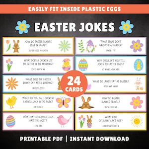Easter Egg Fillers, 24 PRINTABLE Easter Jokes for Kids, Easter Basket Stuffers, Lunchbox Notes