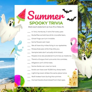 Spooky Summer Trivia Game Printable – Weird & Funny Summer Party Quiz for Kids, Birthdays, Family, Summer Camp, Classrooms, BBQ, Beach Party