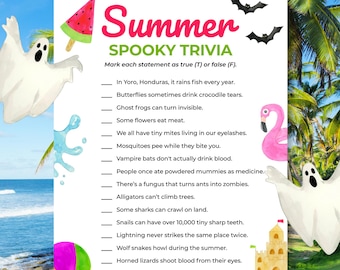 Gruseliges Sommer-Trivia-Spiel zum Ausdrucken – Schräges & lustiges Sommerparty Quiz für Kinder, Geburtstage, Familie, Sommerlager, Klassenzimmer, Grillen, Strandparty