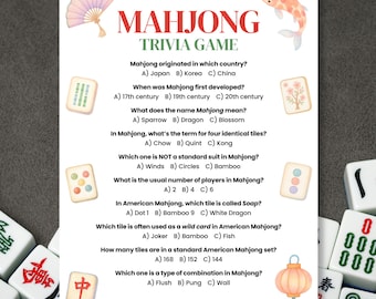 Mahjong Trivia Game | Printable Quiz for Your Mahjong Party, Birthday, Office | Mahjong Party Decoration | Mahjong Gifts | Party Trivia Game
