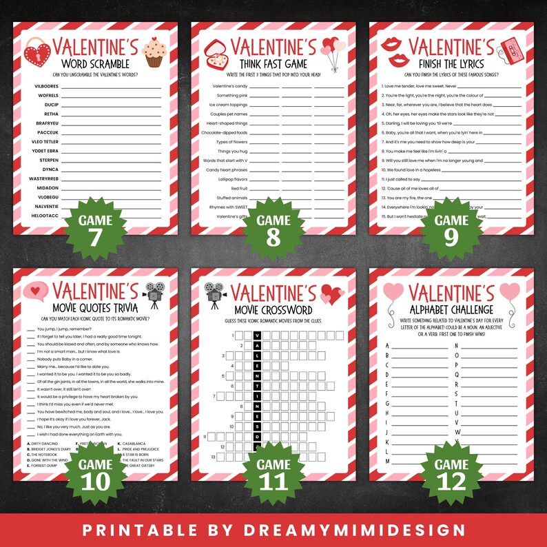 Valentine Game Bundle | 15 PRINTABLE Valentines Games for Kids & Adults ...