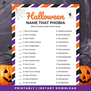 Halloween Phobia Trivia Game | Printable Halloween Activity | Halloween Family Game | Halloween Party Supplies | Classroom Halloween Favors