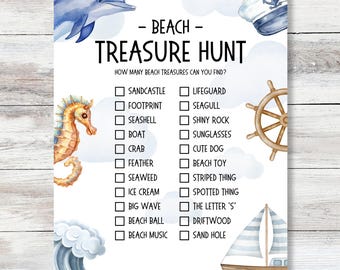Beach Scavenger Hunt for Kids, Summer Treasure Hunt Game, Printable Beach Vacation Activity, Outdoor Beach Game for Kids & Families