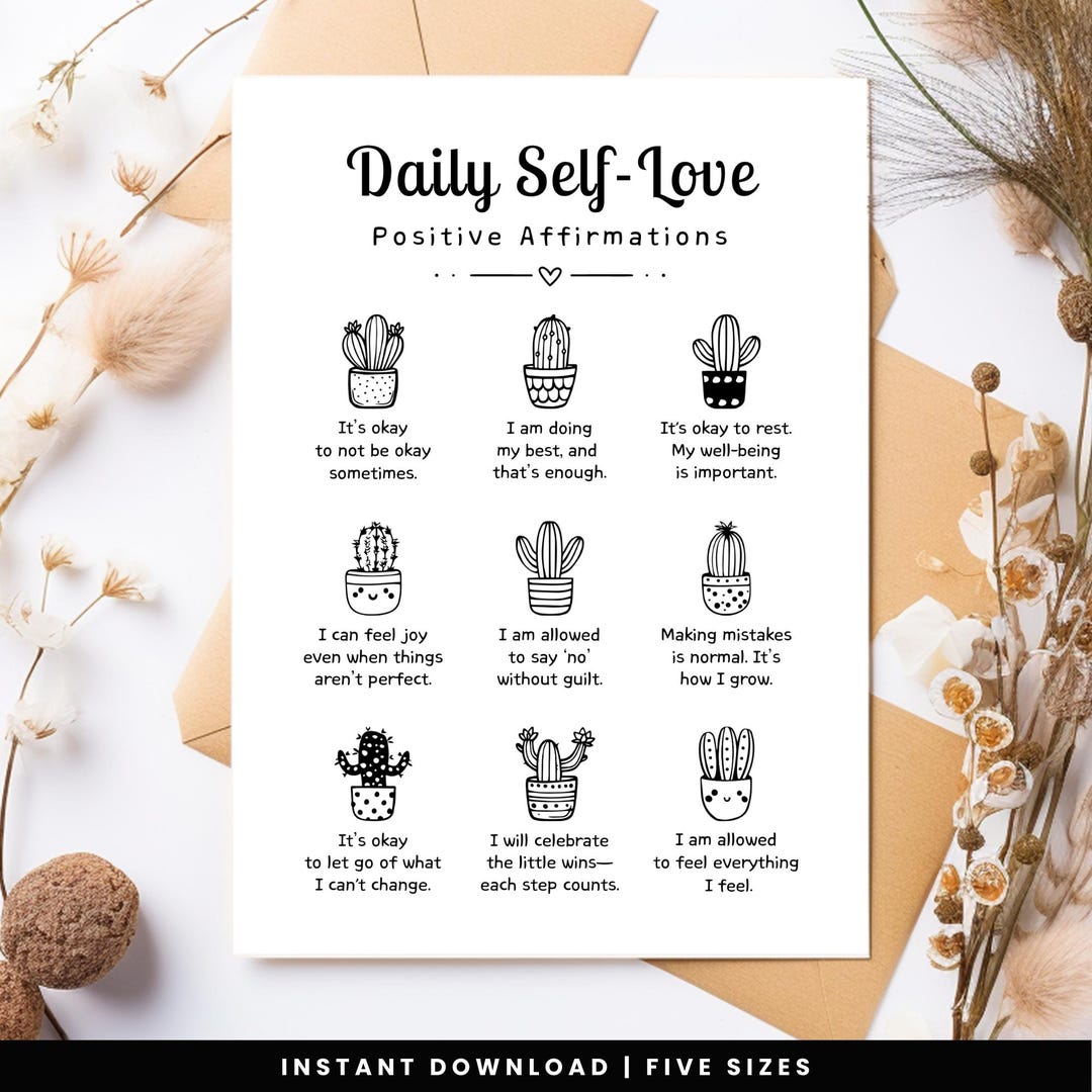 Daily Positive Affirmations Poster, Mental Health Print, Therapy Office ...