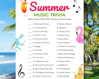 Sommer Musik Quiz Spiel Printable | Lustiges Sommer-Party-Spiel | Musik Quiz | Schnelles Spiel für Pool-Party, Grillabend, Strandtag, Geburtstag, & Spieleabend