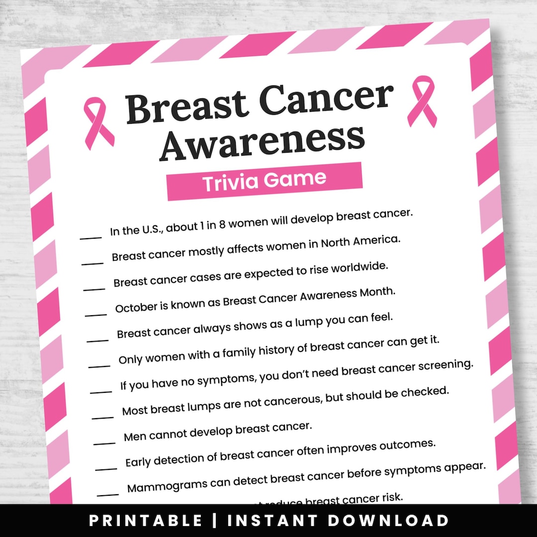 Breast Cancer Awareness Trivia | Printable Awareness Month Activity for ...