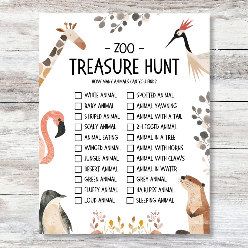 Zoo Scavenger Hunt for Kids, Printable Animal Treasure Hunt Game ...