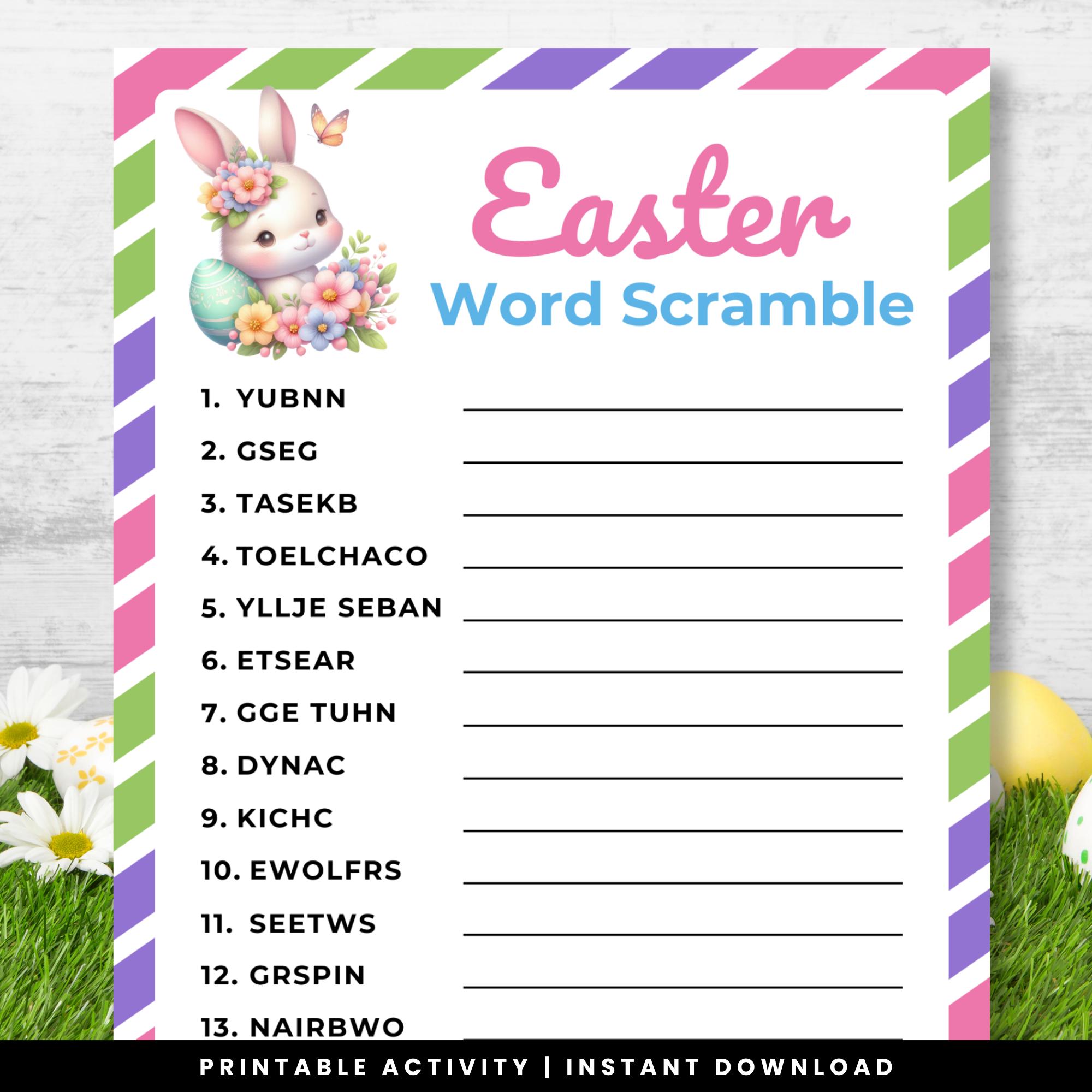 Easter Word Scramble, Easter Unscramble, Printable Easter Games, Easter Party Game, Easter Classroom Activity, Last Minute Easter Activity