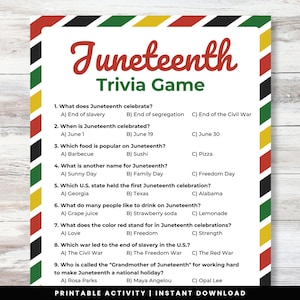 Juneteenth Trivia Game, Juneteenth Quiz, African American History Quiz, Black History Trivia, Juneteenth Printable, Juneteenth Brain Teaser