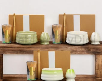 Ceramic Matcha Bowl Set with Spout: Japanese Tea Ceremony Kitchenware