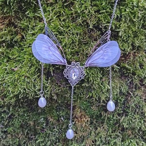 Titania Queen Of The Fairies Crystal Necklace  Butterfly Wings Handmade Jewelry Forest Elf Pendant For Women Enchanted Wedding Jewelry