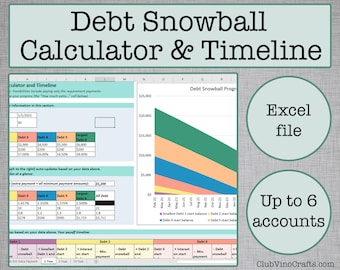 Excel Debt Snowball Calculator and Timeline - Easy Financial Tracker Spreadsheet - Visualize Debt Payments - Plan Your Finances