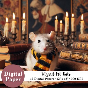 12 digitale Wizard Papers - Wizard Rats met gele en zwarte sjaals in huiskleuren - Instant digitale download