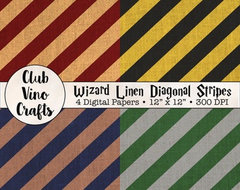 4 Wizard Digital Papers - Linen Diagonal Stripes - Instant Digital Download