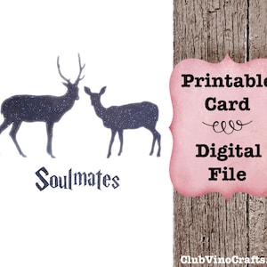 Wizard Printable Card - Stag and Doe Soulmates Over the Night Sky - Instant Digital Download