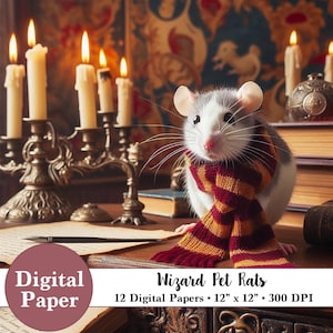 12 digitale Wizard Papers - Wizard Rats met rode en gouden huiskleuren sjaals - Instant digitale download