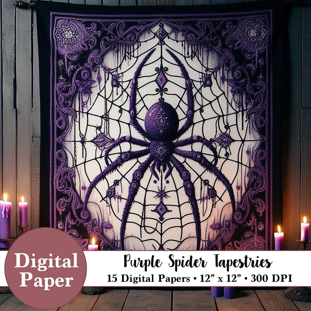15 Digital Papers - Purple Spider and Web Castle Tapestries - Instant ...